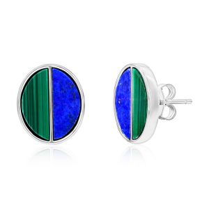 Sterling Silver, Malachite & Lapis Oval Earrings