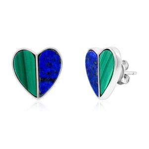 Sterling Silver, Malachite & Lapis Heart Earrings