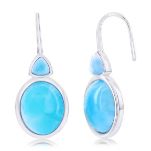Sterling Silver, Triangle & Oval Larimar Earrings
