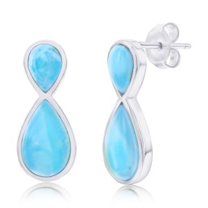 Sterling Silver, Pearshaped Larimar Earrings