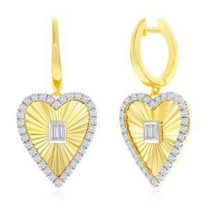 Sterling Silver, D-C Heart CZ Earrings - Gold Plated