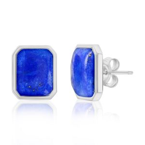 Sterling Silver, Rectangle Earrings - Lapis