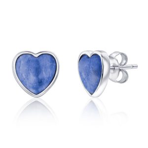 Sterling Silver, Bezel-Set Heart Studs - Kyanite