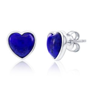 Sterling Silver, Bezel-Set Heart Studs - Lapis