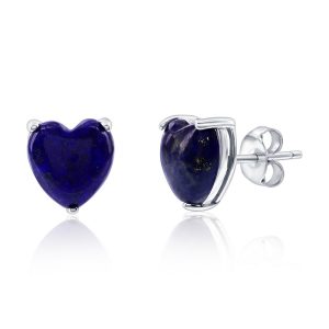 Sterling Silver, 3 Prong Heart Studs - Lapis