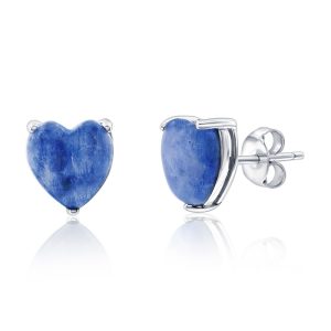 Sterling Silver, 3 Prong Heart Studs - Kyanite