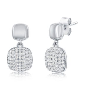 Sterling Silver, Polished & CZ, Double Square Earrings
