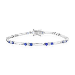 Sterling Silver, Sapphire & Diamond Bracelet - (30 Stones)