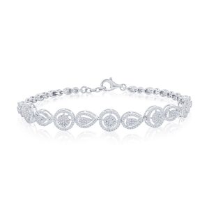 Sterling Silver, Round & Pearshaped Halo Diamond Bracelet - (656 Stones)