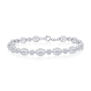 Sterling Silver, Marquise & Round Diamond Bracelet - (723 Stones)