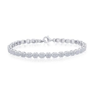 Sterling Silver, Oval & Round Diamond Bracelet - (704 Stones)