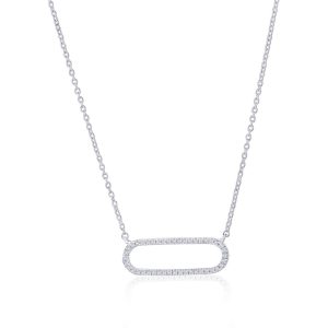 Sterling Silver, Oval Diamond Necklace - (44 Stones)
