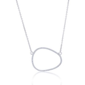 Sterling Silver, Irregular Shape Diamond Necklace - (72 Stones)