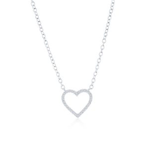 Sterling Silver, Heart Diamond Necklace - (30 Stones)