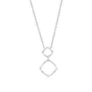 Sterling Silver Double Sqaure Diamond Necklace - (24 Stones)