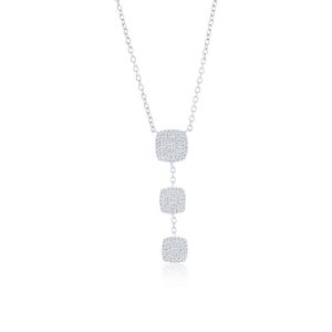 Sterling Silver Triple Square, 'Y' Design Diamond Necklace - (147 Stones)
