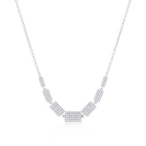 Sterling Silver Rectangle Graduating Diamond Necklace - (152 Stones)