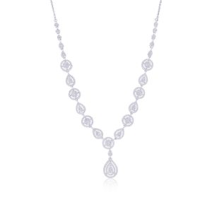 Sterling Silver, Round & Pearshaped Halo Diamond Necklace - (666 Stones)