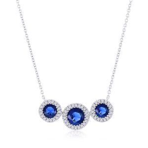 Sterling Silver, Lab-Grown 0.95ct Sapphire & 0.17ct Natural Diamond Necklace - (61 Stones)