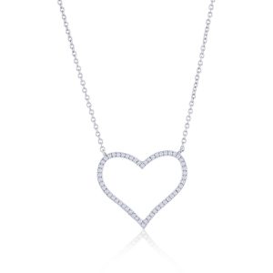 Sterling Silver, Heart Diamond Necklace - (56 Stones)