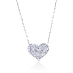 Sterling Silver, Pave Heart Diamond Necklace - (151 Stones)