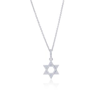 Sterling Silver, Star of David Diamond Necklace - (60 Stones)