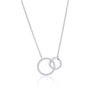 Sterling Silver, Double Circle Diamond Necklace - (38 Stones)