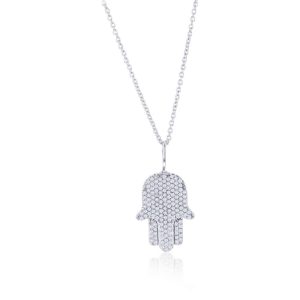 Sterling Silver, Hamsa Diamond Necklace - (139 Stones)