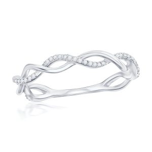 Sterling Silver Open Intertwined Diamond Ring - (53 Stones)