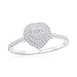 Sterling Silver Double Frame Heart Diamond Ring - (107 Stones)