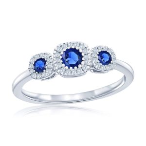 Sterling Silver, Lab-Grown 0.24ct Sapphire, & 0.10ct Natural Diamond Ring - (43 Stones)