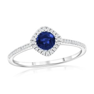 Sterling Silver, Lab-Grown 0.41ct Sapphire & 0.12ct Natural Diamond Ring - (43 Stones)