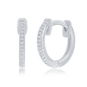 Sterling Silver, 13mm Huggie Diamond Earrings - (32 Stones)