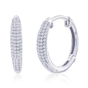 Sterling Silver, 15mm Diamond Hoop Earrings - (140 Stones)