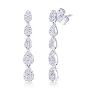 Sterling Silver, Graduating Pearshaped Diamond Earrings - (152 Stones)