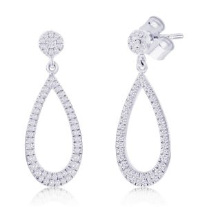 Sterling Silver, Pearshaped & Round Diamond Earrings - (138 Stones)