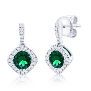 Sterling Silver, Lab-Grown 1.04cttw Emerald & 0.13cttw Natural Diamond Earrings - (52 Stones)