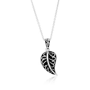 Sterling Silver, Oxidized Leaf Design Pendant w/Chain