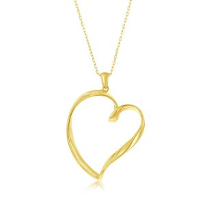 Sterling Silver Polished Twisted Heart Pendant w/Chain - Gold Plated