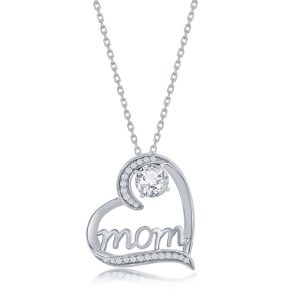 Sterling Silver CZ 'Mom' Pendant