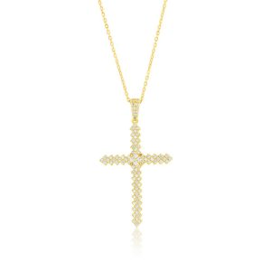 Sterling Silver, CZ Cross Pendant - Gold Plated