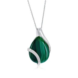 Sterling Silver, Large Pear-Shaped Malachite Pendant