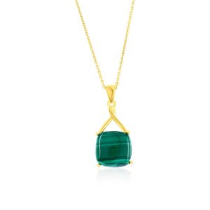 Sterling Silver, Square Malachite Pendant - Gold Plated