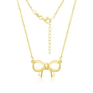 Sterling Silver, Bow Necklace - Gold Plated