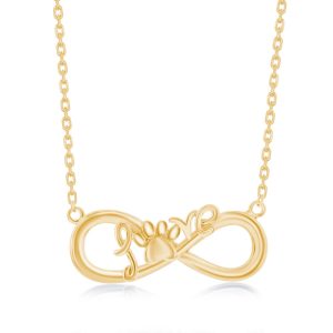 Sterling Silver Infinity 'Love' Paw Print Necklace - Gold Plated