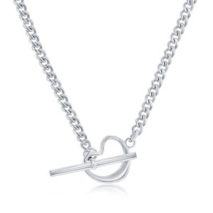 Sterling Silver Curb Chain Heart Toggle Necklace