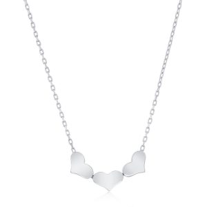 Sterling Silver, Small Triple Heart Linked Necklace