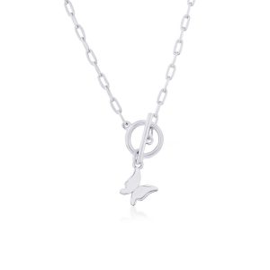 Sterling Silver Butterfly Charm Paperclip Toggle Necklace