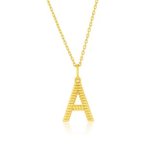 Sterling Silver, Rigid Design 'A' Initial Necklace - Gold Plated