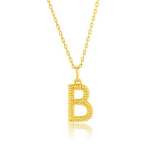 Sterling Silver, Rigid Design 'B' Initial Necklace - Gold Plated
